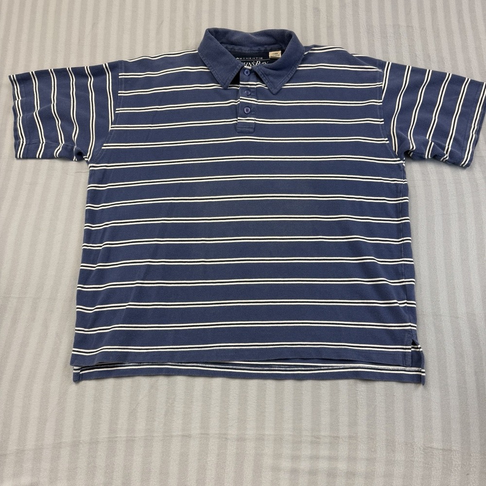 Men's St Johns Bay Authentic Pique Polo‎ Shirt Blue Stripe X-Large